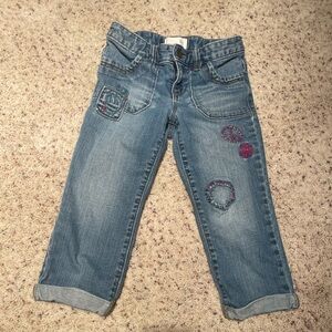 Old Navy Girls Jeans Sz 8 Adjustable Waist Embroidered Peace & Flower Patches